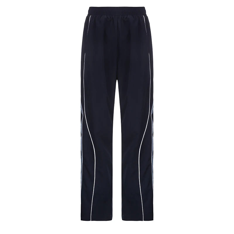 Casual Stripe Spliced Techwear Sweatpants Sporty Chic Basic Trousers Baggy Stitched Elastic Waist Joggers Pants Chic