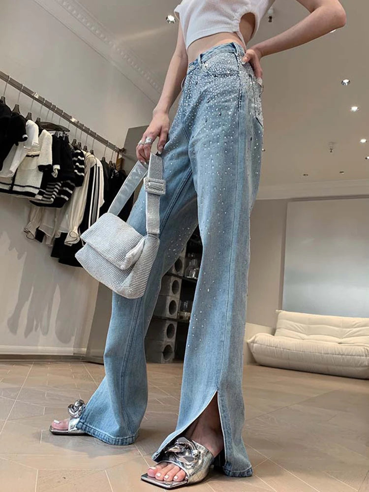 Streetwear Jeans For Women High Waist Patchwork Pocket Solid Denim Trousers Female Clothing Fashion Style