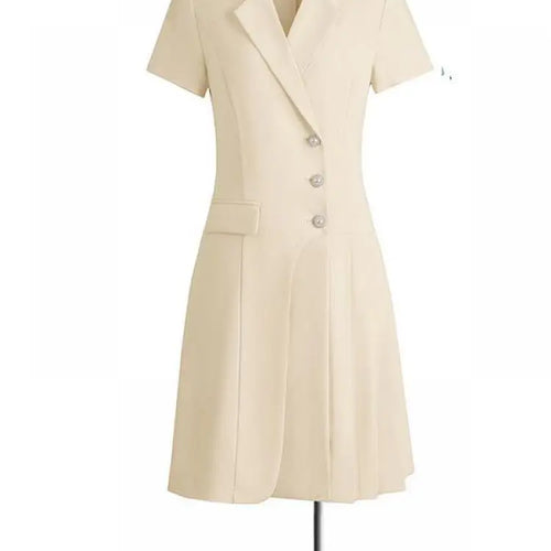 Load image into Gallery viewer, Korean Solid Office Professional Workwear Blazer Dress For Women 2024 Summer Short-sleeve Single Breasted Festival Pleated Dress

