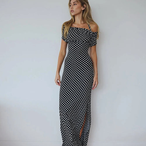 Load image into Gallery viewer, Off-shoulder Polka Dot Maxi Dress For Women Gown Fashion Halter Sleeveless Backless bodycon Split Long Dress Elegant
