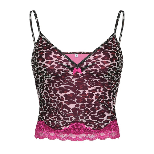 Load image into Gallery viewer, Vintage Strap Y2K Aesthetic Summer Tops Women Leopard Camisole Lace Patchwork 2000s Aesthetic Chic Cropped Top Kawaii
