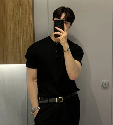 Men's T-shirts New Summer Short Sleeved Knitted Trendy Korean Style Round Neck Solid Color Pullover Male Clothing 9W1822