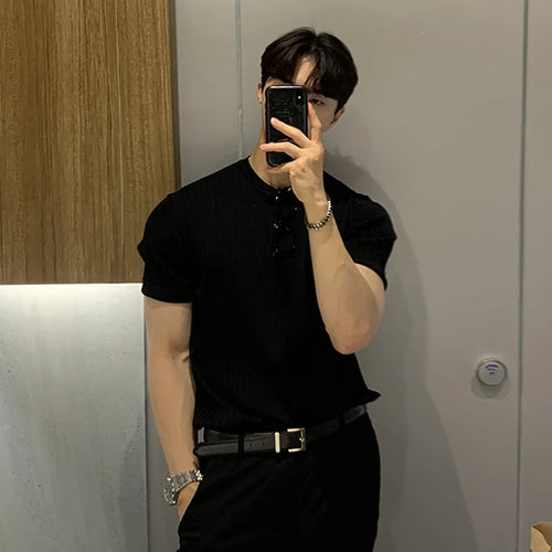 Load image into Gallery viewer, Men's T-shirts New Summer Short Sleeved Knitted Trendy Korean Style Round Neck Solid Color Pullover Male Clothing 9W1822
