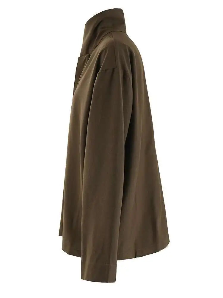 Women Brown Button Big Size Elegant Blouse New Stand Collar Long Sleeve Shirt Fashion Tide Spring Autumn 2025 CPG2267