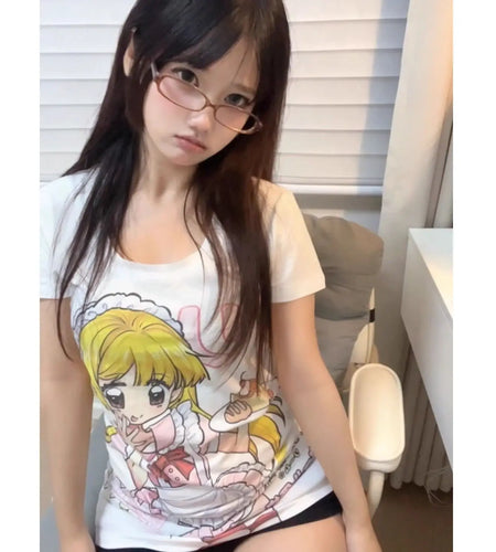 Ropa Mujer Japanes T Shirts for Women Cotton Cute Camisetas Anime Print Tees Y2k Tops Casual Fashion Summer White T-shirt