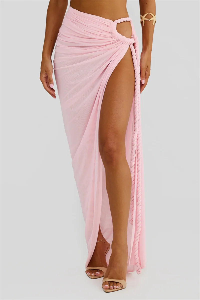 Summer Beach Sexy Two Piece Sets Women Strapless Crop Tops And Maxi Skirt Female Elegant Vacation Club 2 Piece Set