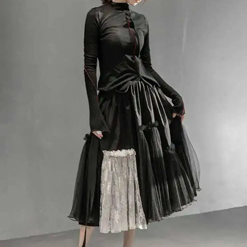 Load image into Gallery viewer, High Elastic Waist Black White Mesh Asymmetrical Half-body Skirt Women Fashion Tide New Spring Autumn 2025 1DD6027
