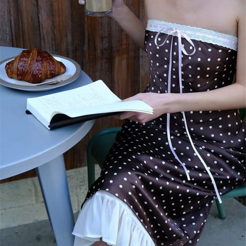 Load image into Gallery viewer, Lace Strapless Backless Sexy Midi Dress For Women Fashion Off-shoulder Sleeveless Bodycon Polka Dot Dress Elegant
