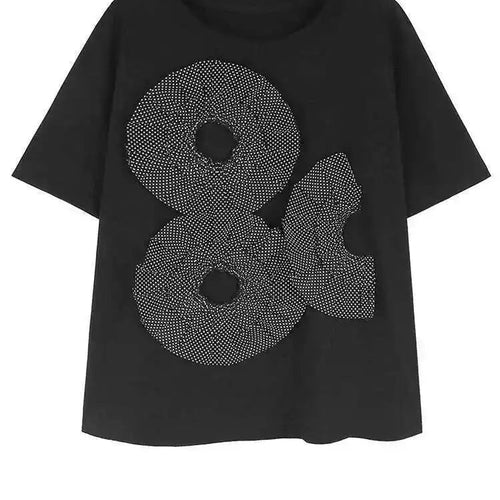 Load image into Gallery viewer, Women Black Dot  Ruffles Big Size Casual T-shirt New Round Neck Short  Sleeve Fashion Tide Spring Summer 2025 1DH5463
