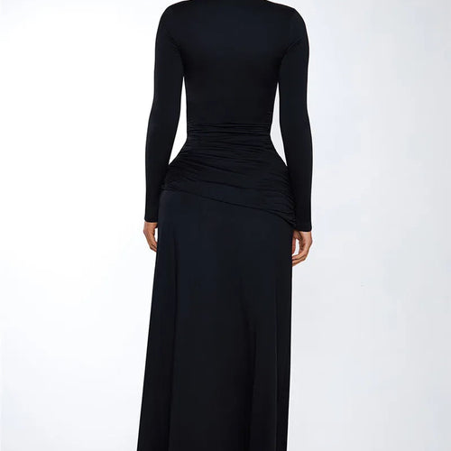 Load image into Gallery viewer, Deep V Neck Long Sleeve Sexy Maxi Dress For Women Autumn Winter New Black Thigh High Split Sexy Club Party Long Dress
