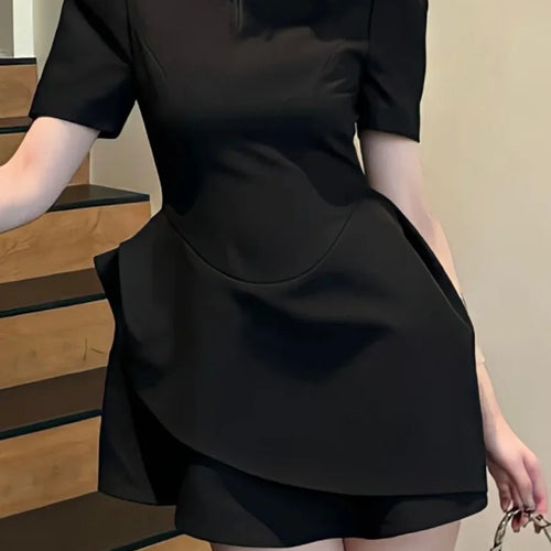 Load image into Gallery viewer, Solid Elegant Mini Dresses for Women O Neck Short Sleeve High Waist Temperament Minimalist Dress Female New
