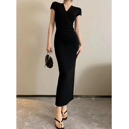 Load image into Gallery viewer, Women Fashion Sexy Midi Dress Summer Elegant V-neck Split Sleeveless Slim Dresses Streetwear High Waist Bodycon Vestidos Robes
