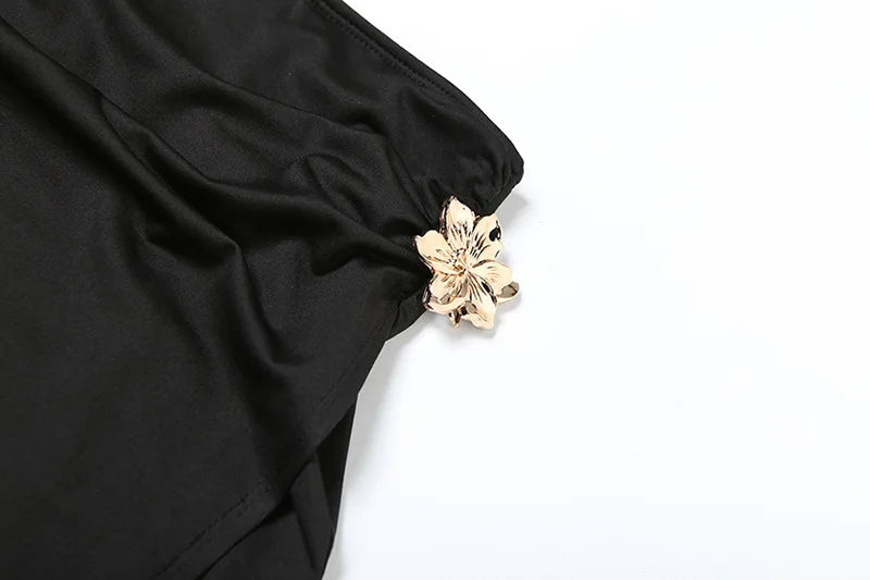 Sexy Sleeveless Skirt Two Pieces Sets For Women Metal Buckle Backless Tops And Thigh Split Long Skirt Two Pieces Sets