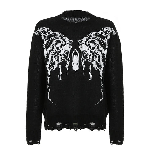 Load image into Gallery viewer, Grunge Gothic Butterfly Autumn Sweater Women Loose Vintage Hole Ripped Knitted Pullover Halloween Y2K Jumper Outwear
