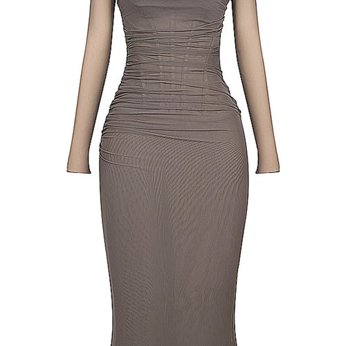 Load image into Gallery viewer, Elegant Sheer Long Sleeve Sexy Maxi Dress For Women Fashion Mesh Strapless Backless Club Party Sexy Long Dress New
