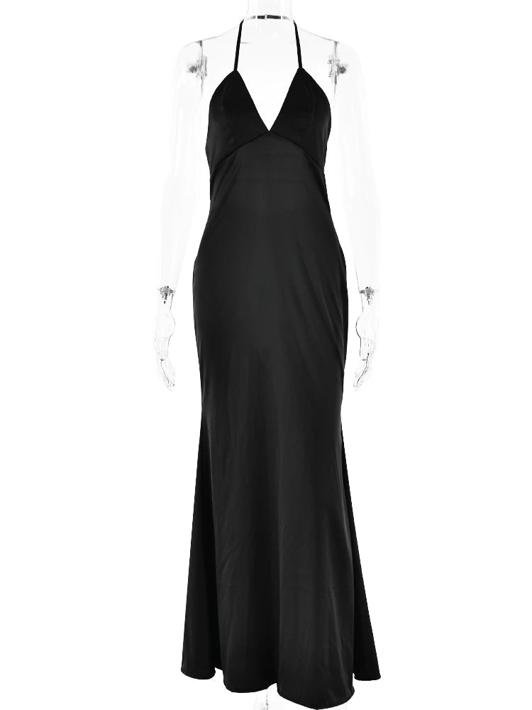 Sexy Sleeveless Backless Slim Fitting Dress For Women Elegant Party Evening Long Dress Satin Temperament Female Vestidos