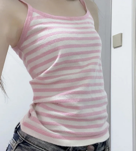 Ropa Mujer Crop Tops Women Clothing Fashion Striped Sweet Vest Slim Fit Sleeveless Camis Casual Sexy Summer Y2k Tanks