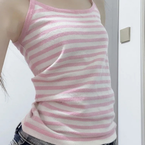 Load image into Gallery viewer, Ropa Mujer Crop Tops Women Clothing Fashion Striped Sweet Vest Slim Fit Sleeveless Camis Casual Sexy Summer Y2k Tanks
