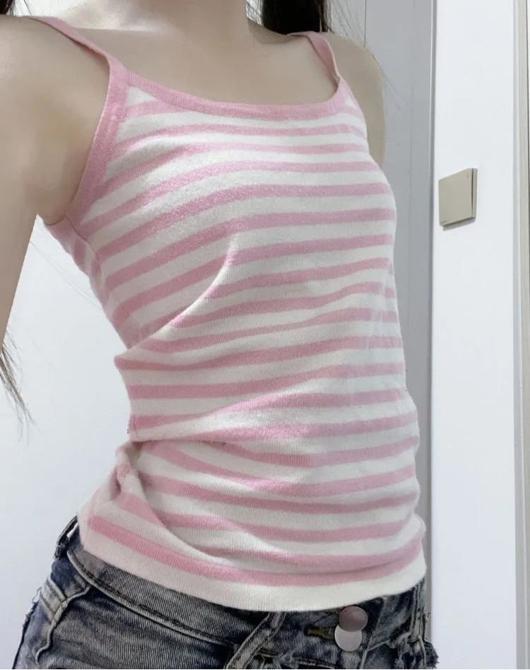 Ropa Mujer Crop Tops Women Clothing Fashion Striped Sweet Vest Slim Fit Sleeveless Camis Casual Sexy Summer Y2k Tanks