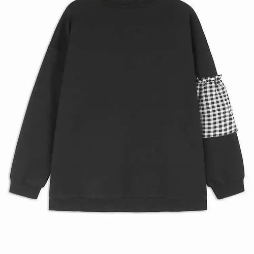 Load image into Gallery viewer, Black Plaid Ruffles Casual Sweatshirt New Round Neck Long Sleeve Women Big Size Fashion Tide Spring Autumn 2025 1DH7621
