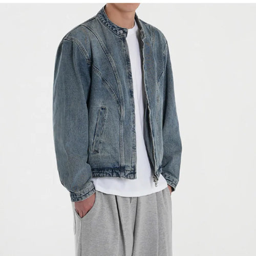 Load image into Gallery viewer, Male Denim Jacket New Spring Handsome Loose Fitting Casual Clothing Korean Stand Collar Single Breasted Trendy Top 9W1443
