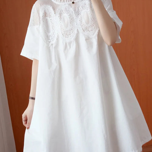 Load image into Gallery viewer, Women Black Lace Meh Perspective Big Size Mini Dress New Round Neck Short Sleeve Fashion Tide Spring Summer 2025 1DJ0336
