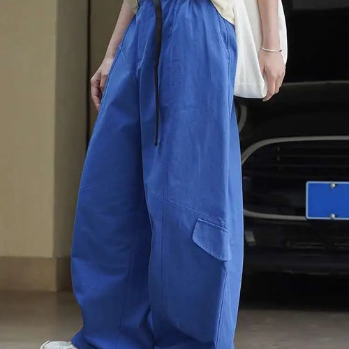 Load image into Gallery viewer, High Waist Blue White Brief Pocket Wide Leg Casual Pants New Trousers Women Fashion Tide Spring Autumn 2025 1DH9590
