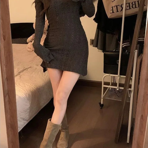 Load image into Gallery viewer, Sexy Knit Knitted Sweater Dress Bodycon Women Autumn Vintage Retro Wrap Long Sleeve Short Mini Dresses
