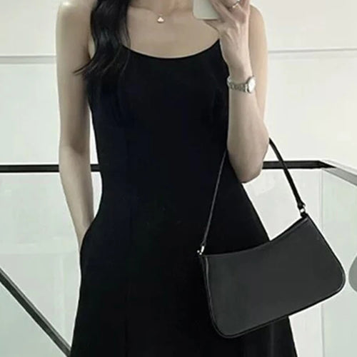 Load image into Gallery viewer, Pure Color Spaghetti Strap Women&#39;s Dresses French Style Black Sleeveless Fashion Female Maxi Dress Summer Office Ladies
