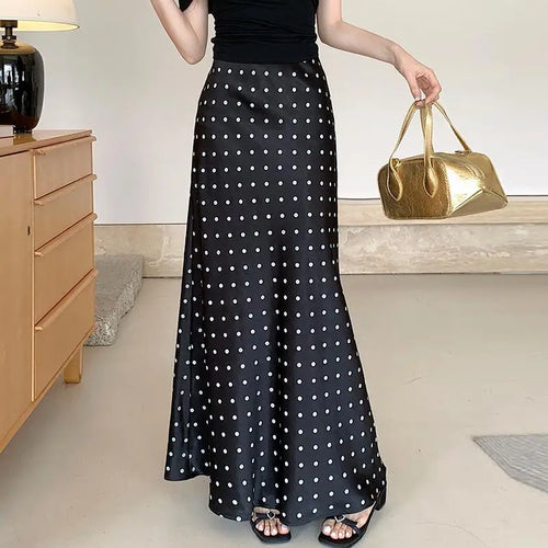 Load image into Gallery viewer, Spring Summer Vintage Black Beige Polka Dot Fishtail Long Skirts Women High Waist Slim Vacation Wrapped Hip Skirt Korean Fashion
