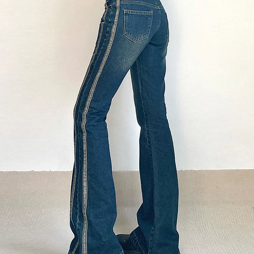 Load image into Gallery viewer, Y2K Retro Fashion Stripe Patchwork Skinny Low Rise Jeans Female Boot Cut Pants Korean Slim Aesthetic Denim Trousers
