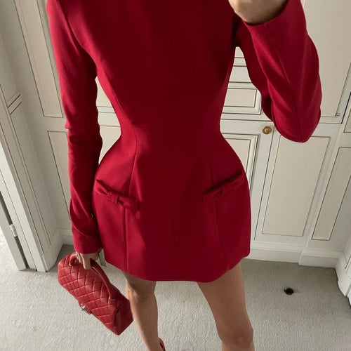 Load image into Gallery viewer, Elegant Long Sleeve Mini Dress Women Bow Round Neck Bodycon Female Autumn/Winter 2025 New Fashionable Street Clothing
