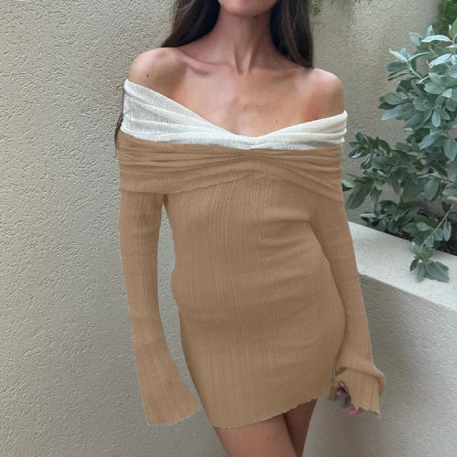 Load image into Gallery viewer, Off-shoulder Long Sleeve Sexy Mini Dress For Women Autumn New Strapless Backless Bodycon Club Party Sexy Dress Elegant
