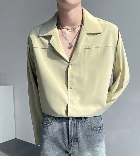 Men's Shirts Long Sleeve Trendy New Korean Style Single Breasted Stylish Suit Collar Loose Shoulder Design Male Tees 9W1871