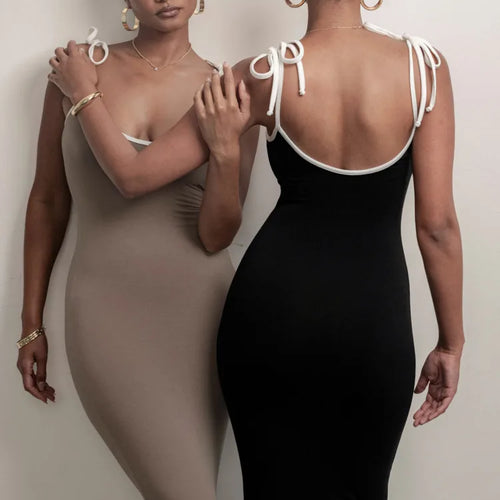 Load image into Gallery viewer, Elegant Spaghetti Strap High Elastic Tight Long Dress Women Sexy V-neck Backless Bodycon Autumn 2024 Party Evening Dress
