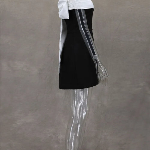 Load image into Gallery viewer, Bow Backless Sexy Mini Dress For Women Robe Elegant Off-shoulder Strapless Sleeveless A-line Club Sexy Dress Vestido
