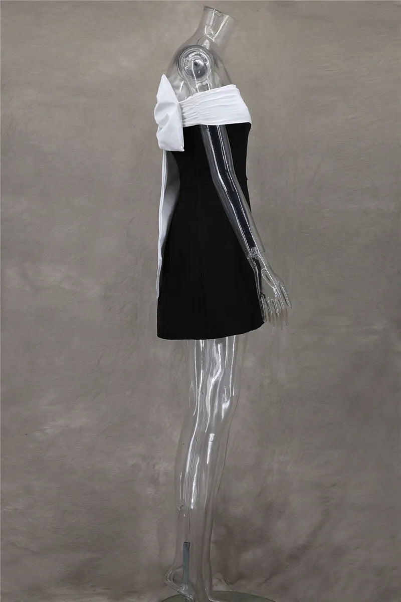 Bow Backless Sexy Mini Dress For Women Robe Elegant Off-shoulder Strapless Sleeveless A-line Club Sexy Dress Vestido