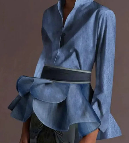 Fall Spring Women‘s Vintage Blouses 2024 Buttoned Ruffled Lapel with Belted Long Sleeves England Shirts Tops for Women