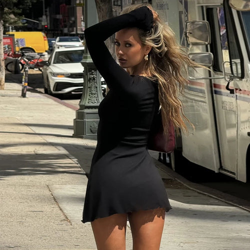 Load image into Gallery viewer, Hollow Out Long Sleeve Sexy Mini Dress For Women Robe Autumn New Black O Neck Club Party Sexy Dress Elegant Clubwear
