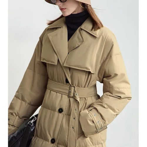Down Jacket 2025 Winter New Solid Color Loose Straight Warm with Belt Solid Color Long Trench Coat Down Jacket 12444053