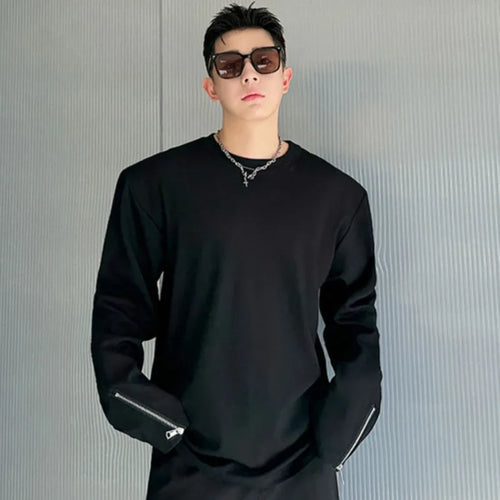 Load image into Gallery viewer, Round Collar Men&#39;s T-shirt Embroidery Casual Long Sleeve Zipper Design Male Pullover Tops Korean Fashion 9C4484
