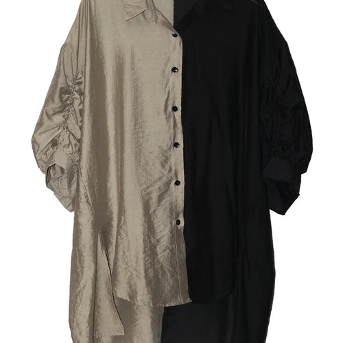 Load image into Gallery viewer, Women White Black Color-block Thin Big Size Blouse New Lapel Half Sleeve Shirt Fashion Tide Spring Summer 2025 1DJ1566
