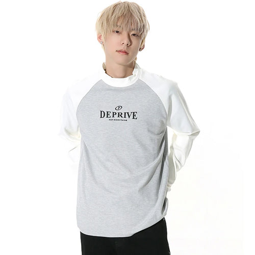 Load image into Gallery viewer, Korean Fashion Men&#39;s T-shirt Round NeckPatchwork Contrast Color Letter Printing Male Long Sleeve Tops Autumn 9C4391
