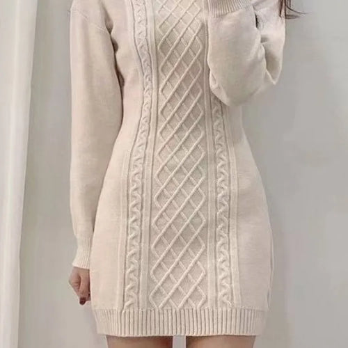 Load image into Gallery viewer, Knitted Sweater Mini Dress Women Vintage Korean Style Sexy Bodycon Wrap Knit Short Dresses Casual Elegant Autumn
