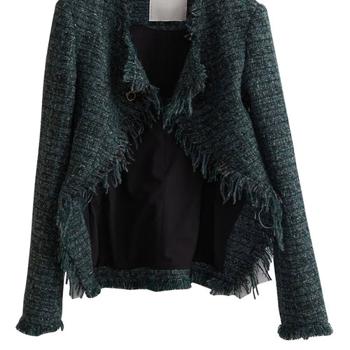 Load image into Gallery viewer, Green Irregular Hem Burr Vintage Tweed Jacket New V-neck Long Sleeve Women Coat Fashion Tide Spring Autumn 2025 1DH4720
