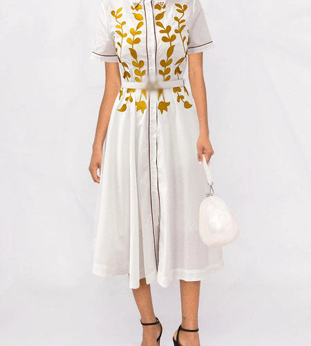 Hit Color Spliced Appliques Long Dress for Women Lapel Short Sleeves Patchwork Single Breasted Dress Female Fashion