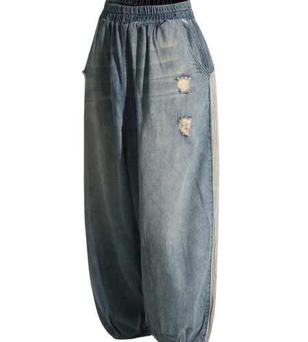 Hit Color Jeans For Women High Waist Patchwork Button Temperament Streetwear Harem Pants Female Autumn Clothing