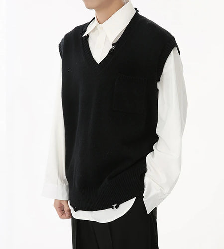 Korean Style Men's Tank Tops Knitting Solid Color V-neck Sleeveless Male Clothes Pullover Vest Minimalist Trend 9C6940