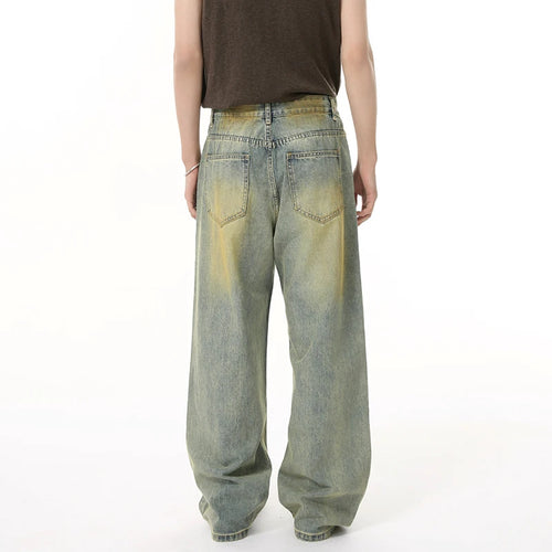 Load image into Gallery viewer, American Style Men's Jeans Reversible Contrast Color Bottom Worn-out Straight Wide Leg Washed Male Denim Pants New 9W1846
