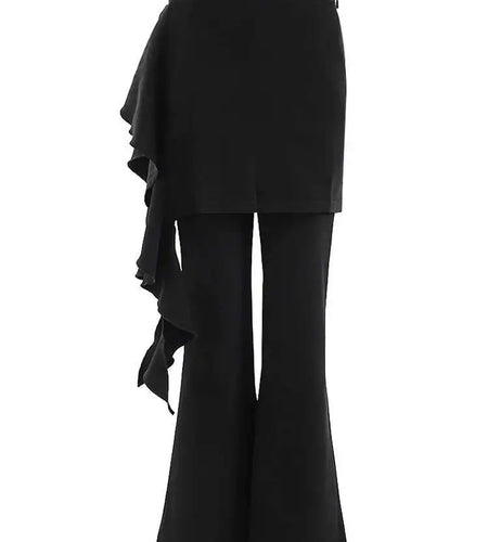 High Elastic Waist Black Ruffles Spliced Long Wide Leg Pants New Trousers Women Fashion Tide Spring Autumn 2025  CPG2133